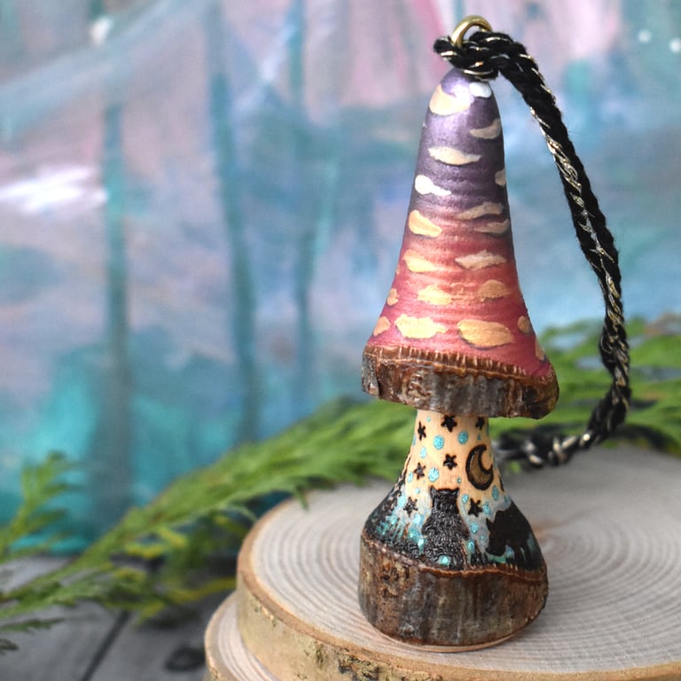 Bear silhouette decoration. Pyrography hanging toadstool gift.