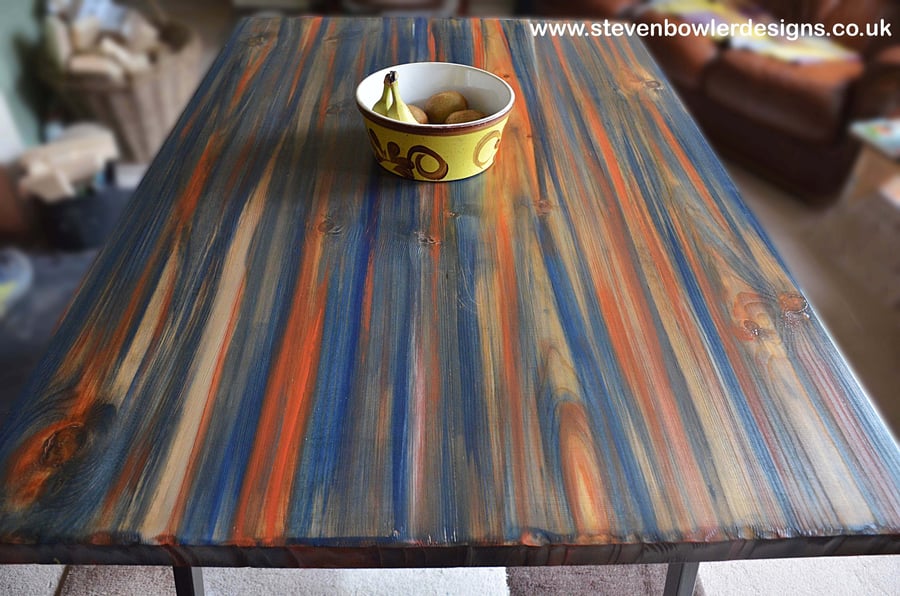 Coastal Cottage Multi Coloured Old Boat Wood Style Hand Painted Dining Table 