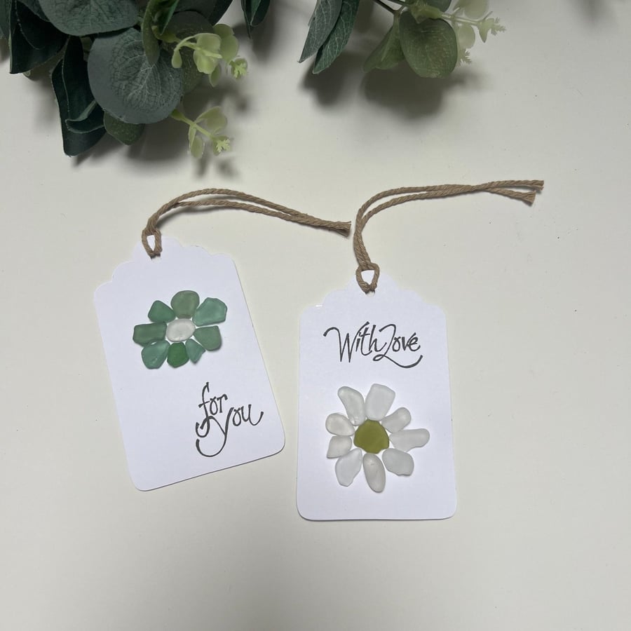 Sea Glass Flower Gift Tags for Gifts, Sea Glass, Gift Wrapping - Pack of 2
