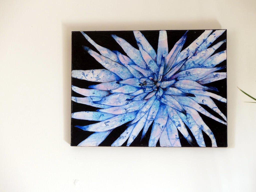 Striking Abstract Fantasy Blue Flower Oil Painting And Floral Original Canvas