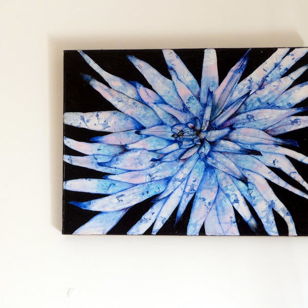 Striking Abstract Fantasy Blue Flower Oil Painting And Floral Original Canvas