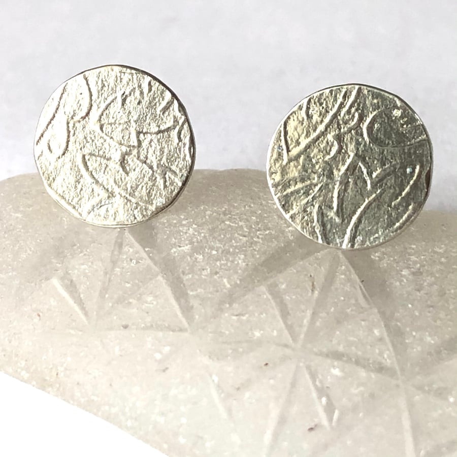 Sterling silver textured circle studs