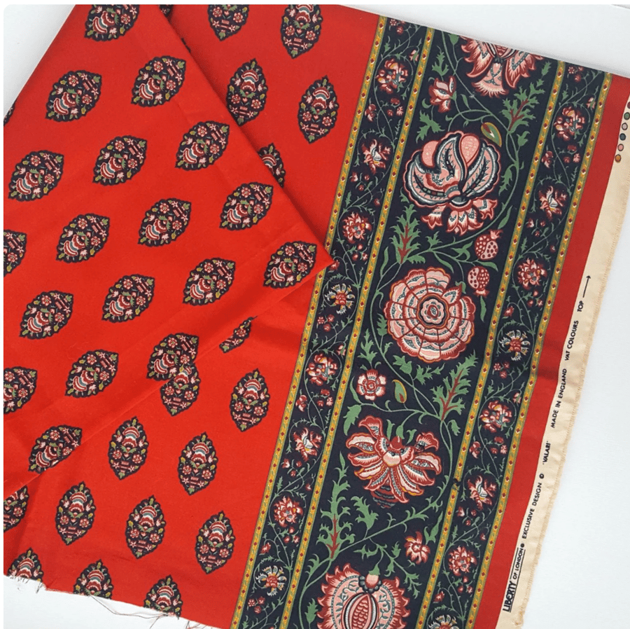 Vintage Liberty of London Fabric, VALARI in Red Boho Botanical pattern