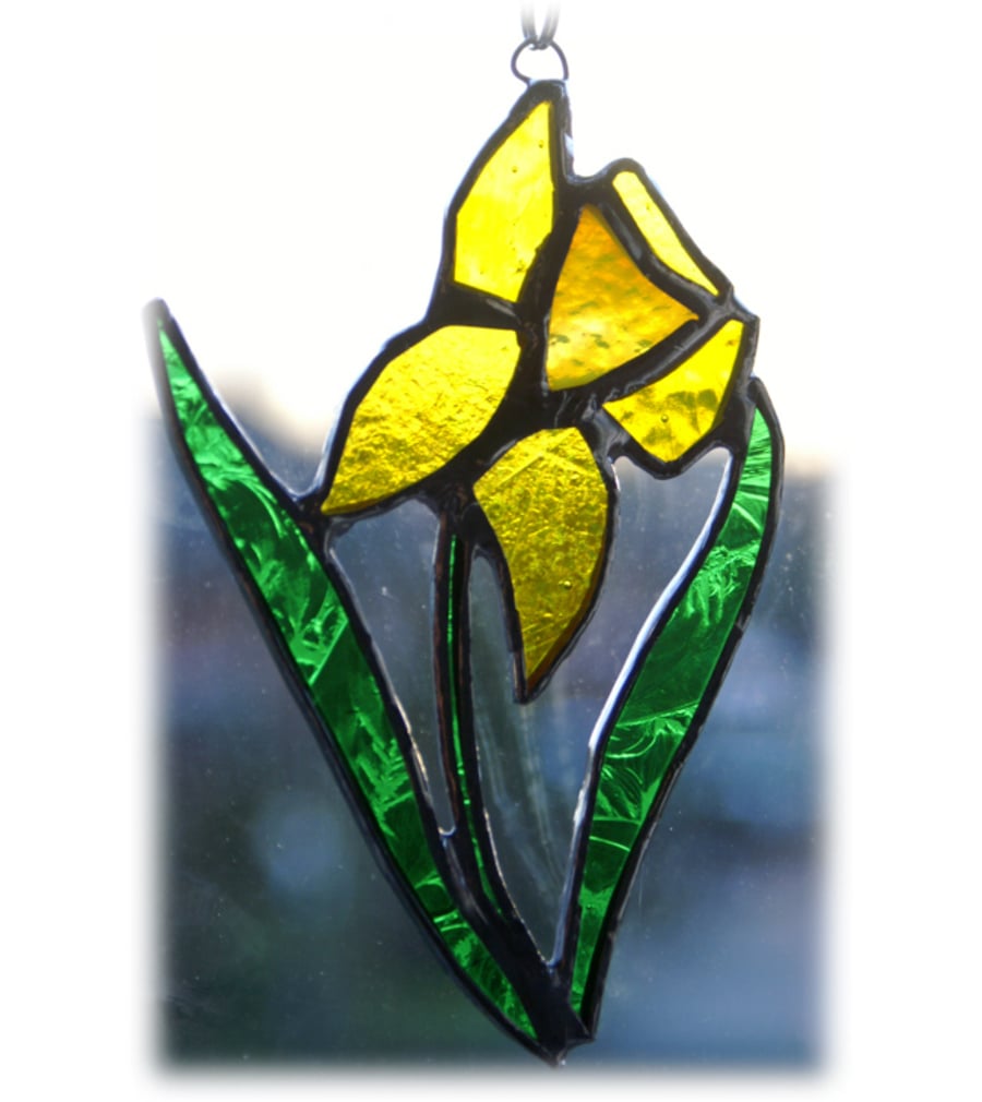 Image of Daffodil Suncatcher Stained Glass Handmade Spring Flower