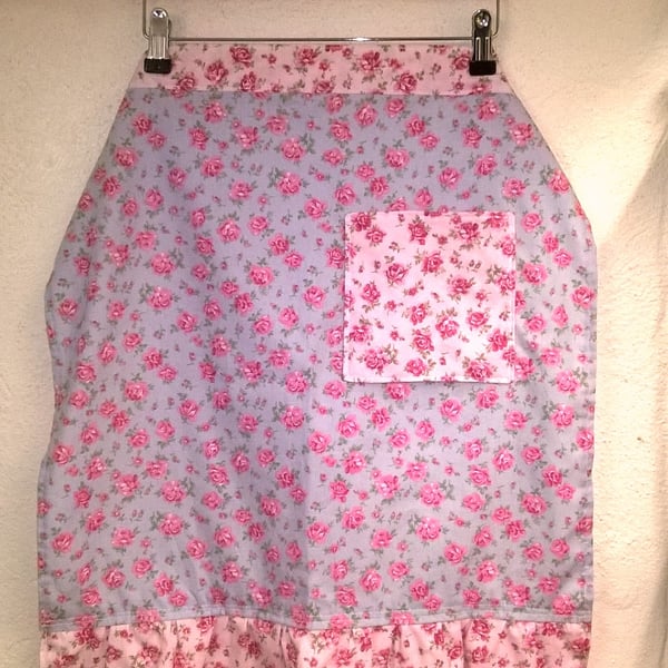Reserved listing for Julie Maggin, Cotton apron, blue with pink flowers