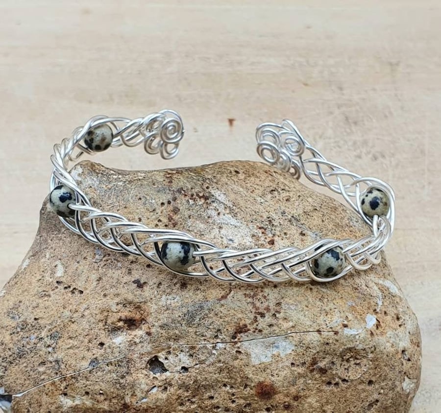 Dalmatian jasper cuff bracelet