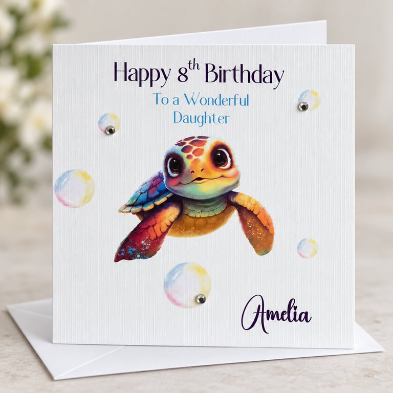 Personalised Turtle happy Birthday Card for All Ages and All Relations Handmade 