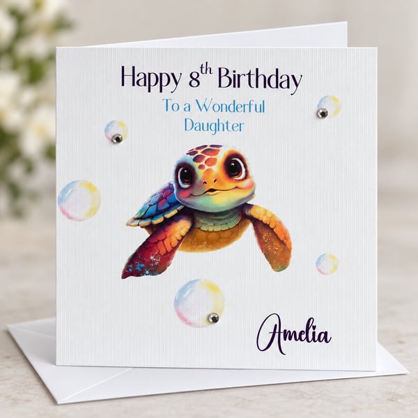 Personalised Turtle happy Birthday Card for All Ages and All Relations Handmade 