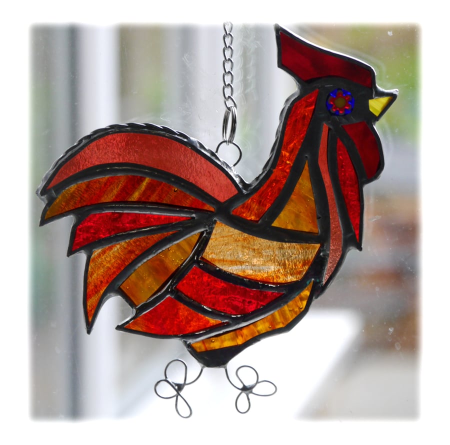 Cockerel Suncatcher Stained Glass chicken 031 Folksy