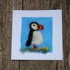 Birthday Card - Puffin, Needle felt card, wool card, wool painting