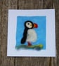 Birthday Card - Puffin, Needle felt card, wool card, wool painting, textile art - Image 1