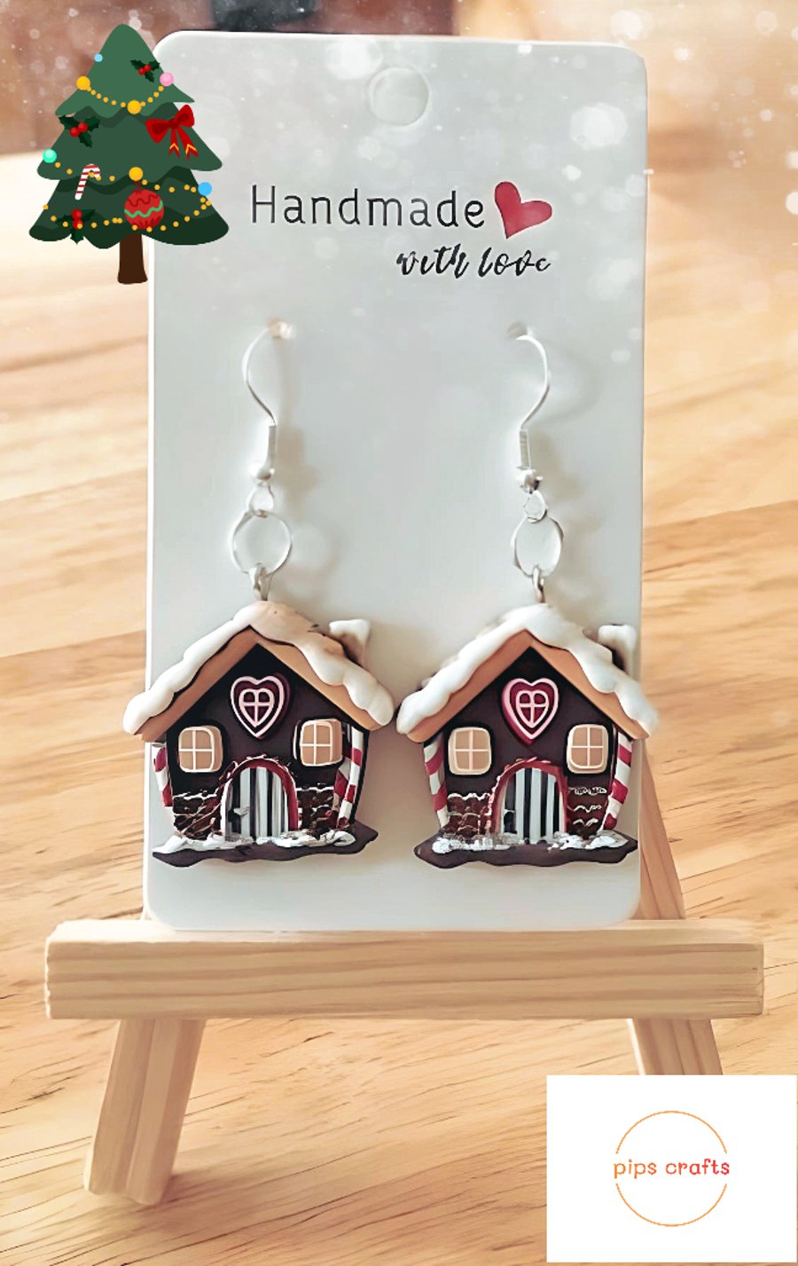 Quirky Gingerbread Cottage Earrings, Christmas Jewellery for Pierced Ears
