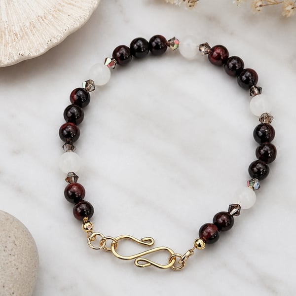  Red Brown Tiger's Eye & Milky Quartz Bracelet 