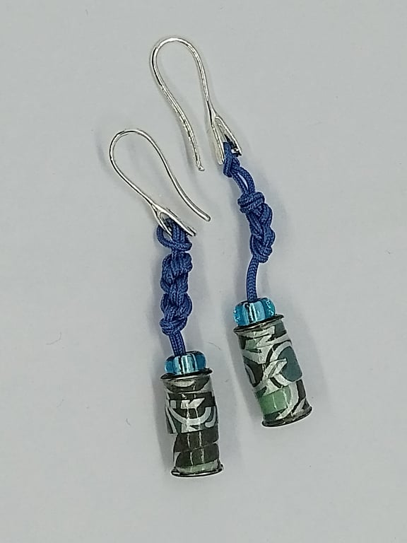 Blue Flock Paper Bead Drop Earrings 