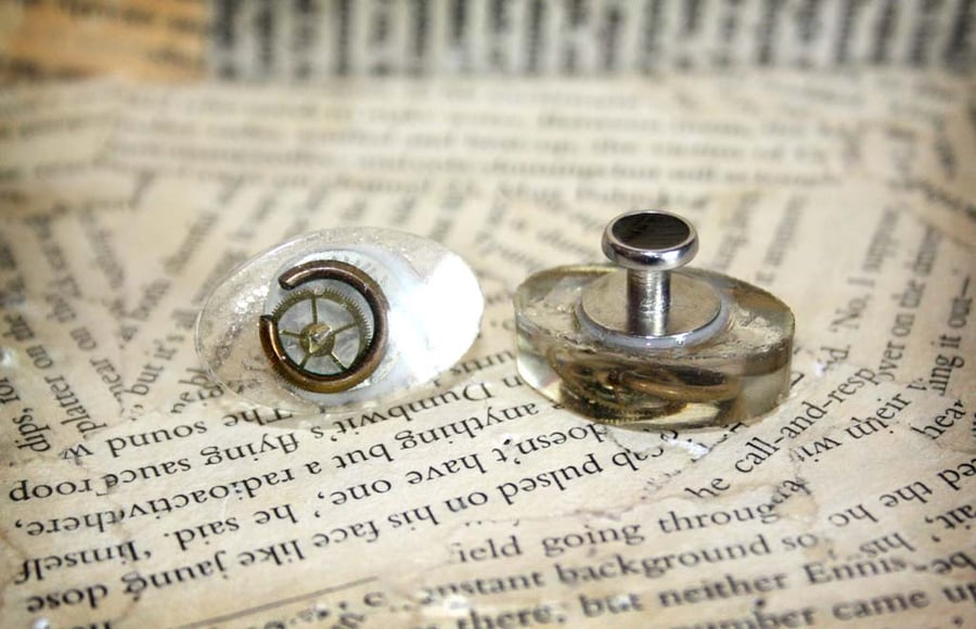 Steampunk Inspired Vintage Watch Part Resin Cufflinks