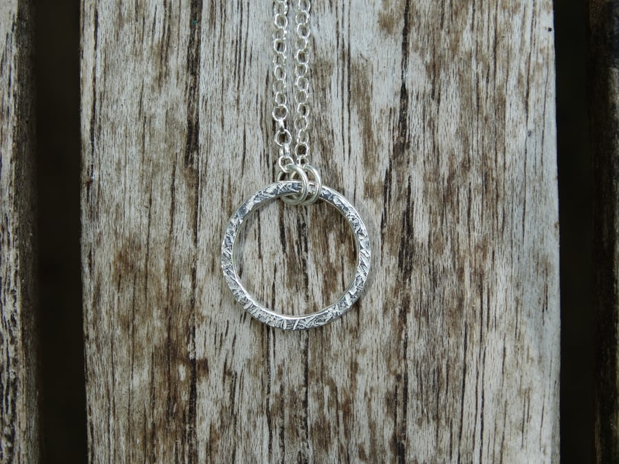 16mm hoop pendant in Eco Silver with frost texture - fully hallmarked