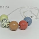 Catkins - hand painted - wooden bead & sterling silver necklace