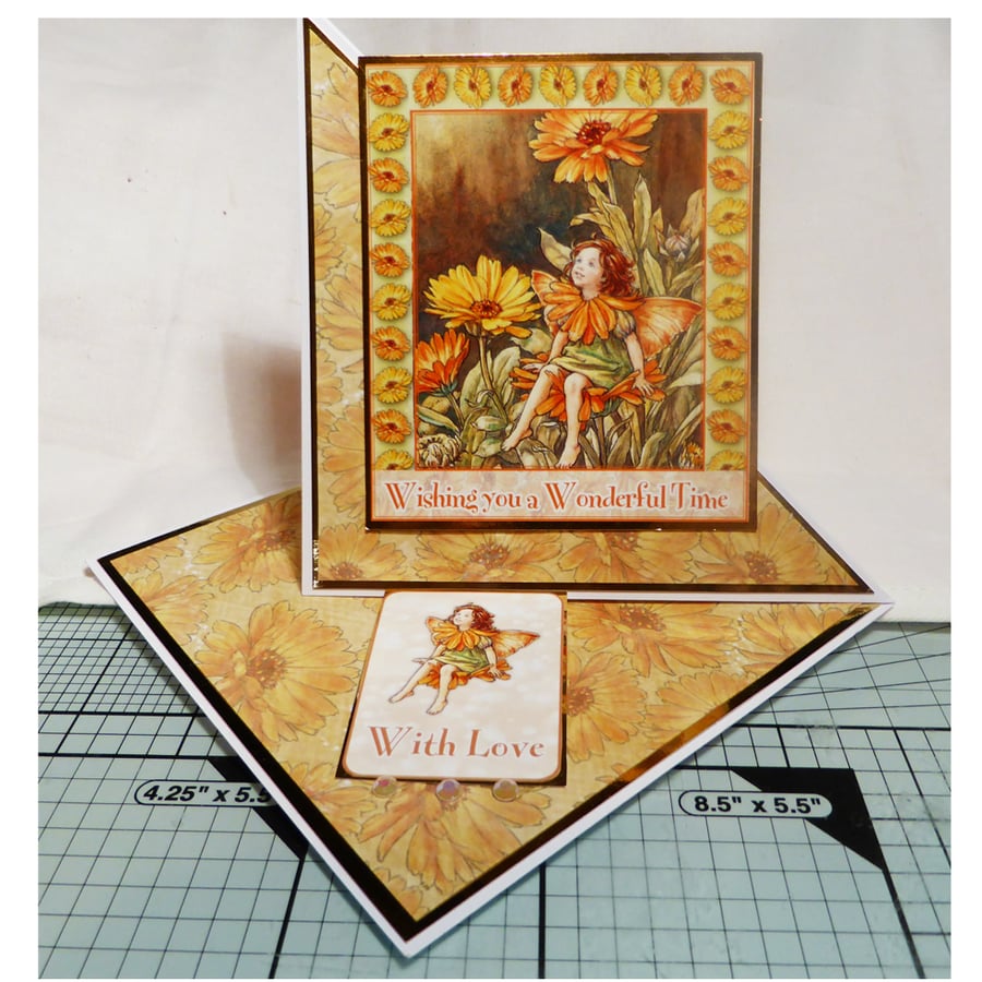 Marigold Flower Fairy Twisted Easel Card (GEN328)