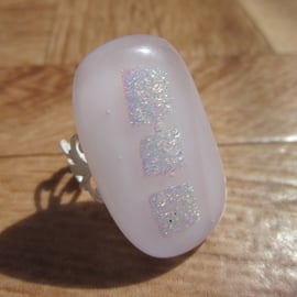 Handmade dichroic glass cabochon filigree ring - pink with pink gold shimmer