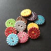 Set of 11 ceramic flower buttons