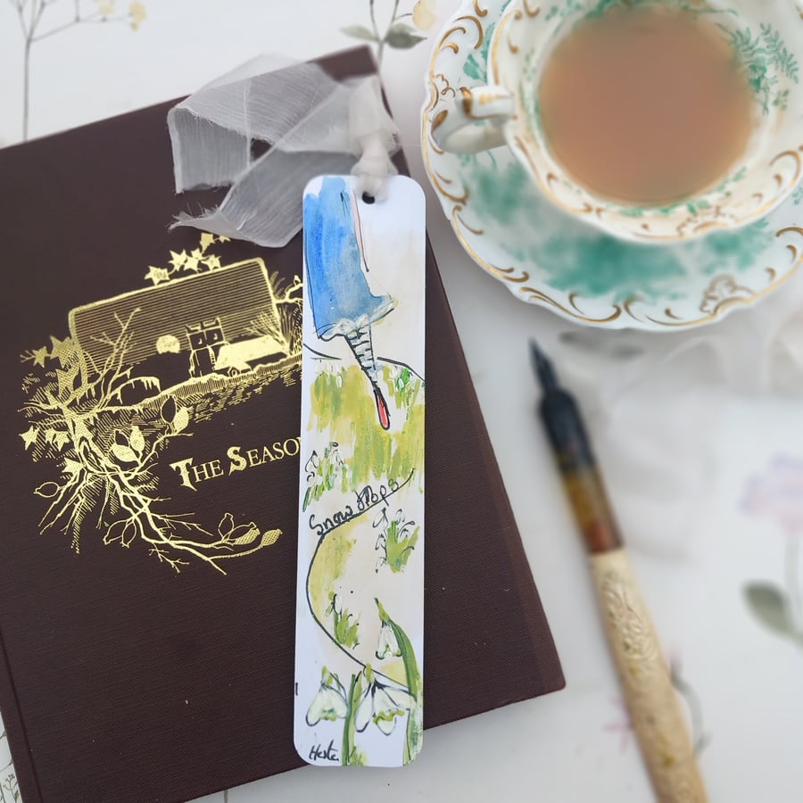 Hand drawn and painted book mark ' snowdrop fairy'