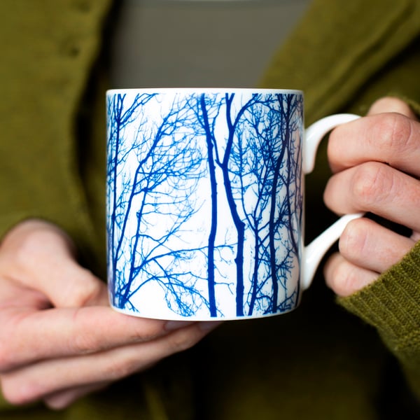 Fine china blue and white branch mug, Valentine’s gift, Nature inspired gift
