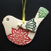 Bejewelled Bird ceramic Christmas decoration