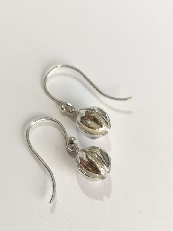 Seedpod drops hand made from Silver