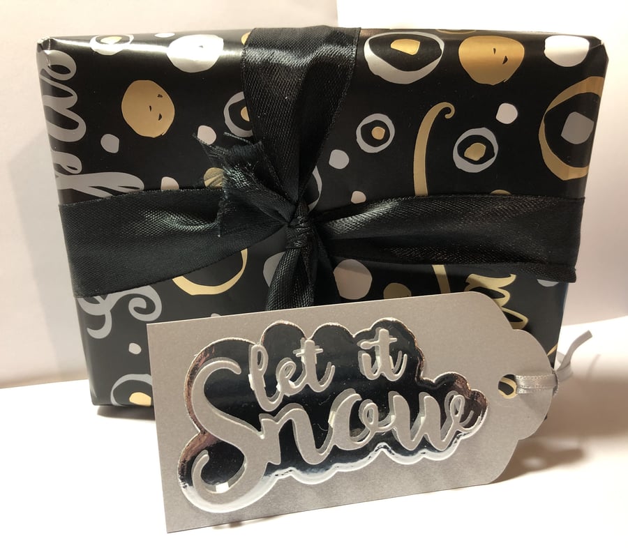 Handmade Silver Mirror Christmas Gift Tags: Let it Snow, Set of 6