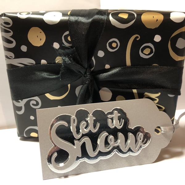 Handmade Silver Mirror Christmas Gift Tags: Let it Snow, Set of 6