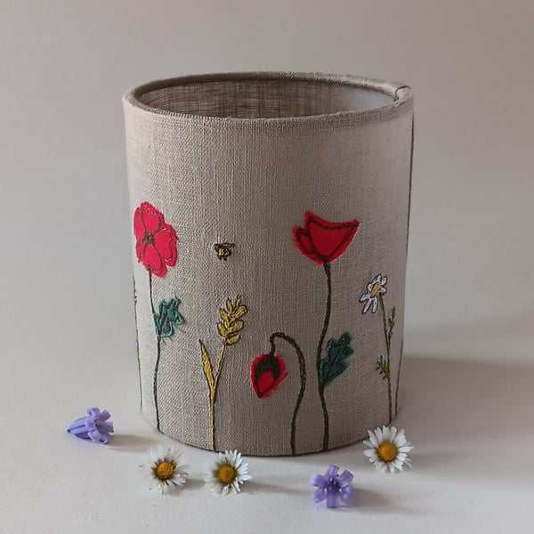 Tea Light Lantern with Embroidered Poppies and Daisies