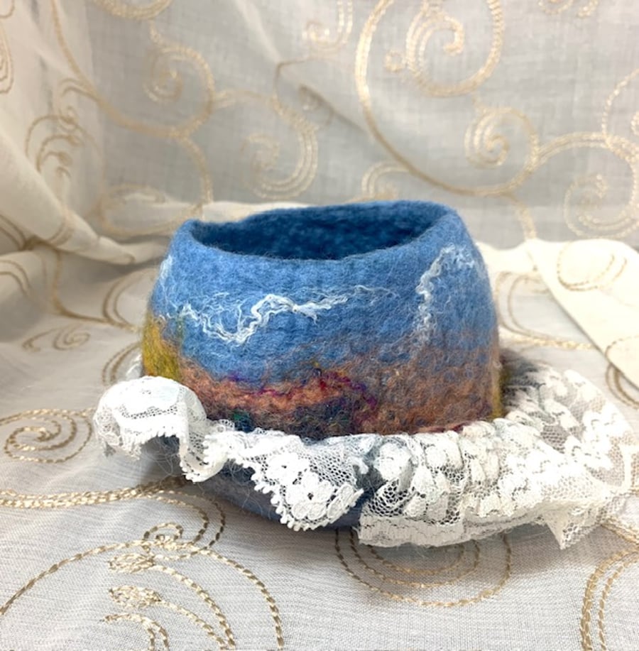 Wet Felted Bowl with Lace Seconds Sunday