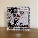 Handmade Day of the Dead Gothic Ladies 3D Birthday Card. Hattie