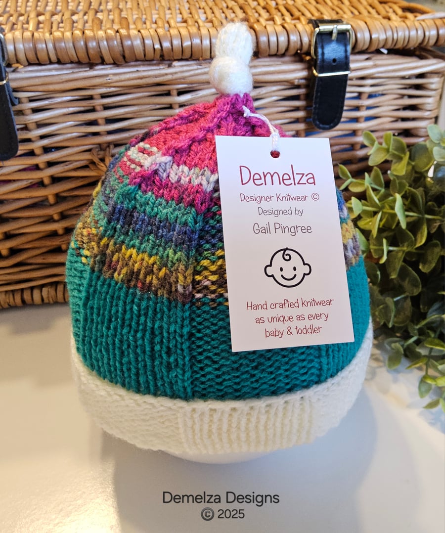 Designer Hand Knitted Baby Pixie Hat  Hand Knitted 0-6 Months size 