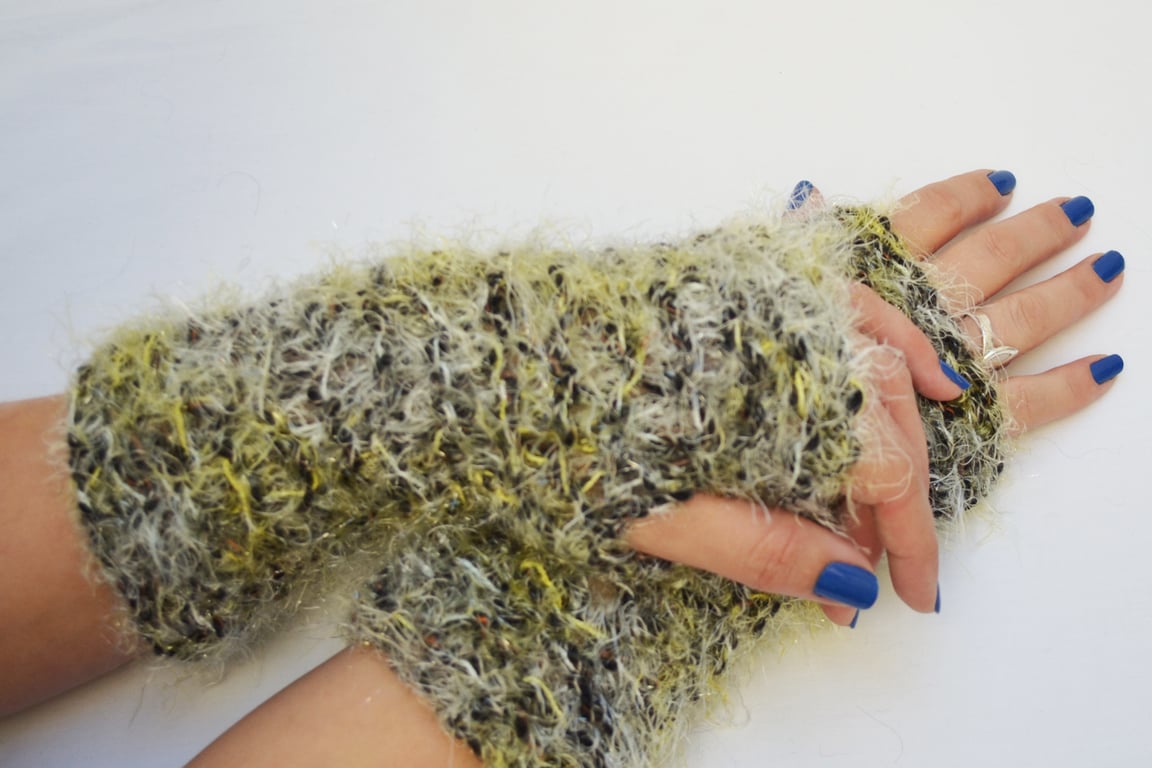 Fingerless Gloves, Yellow and Black 