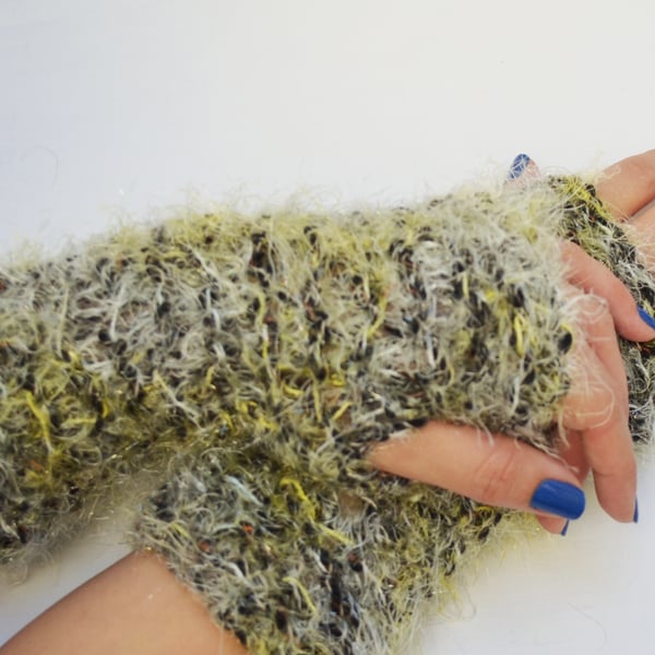 Fingerless Gloves, Yellow and Black 