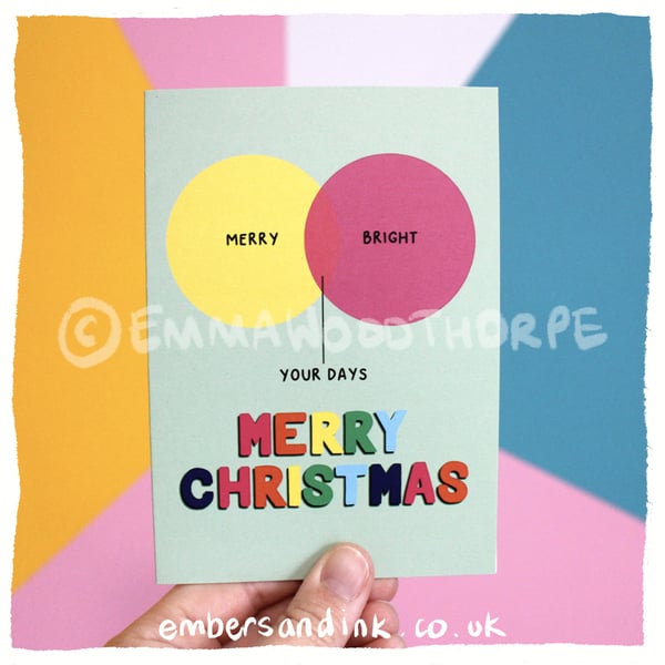 Merry and Bright Venn Diagram Christmas Greetings Card