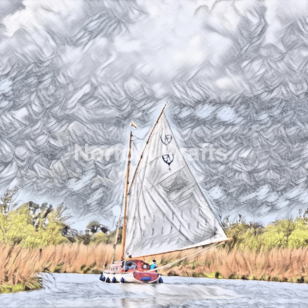 A4 Size Print Of Sailing Boat On Norfolk Broads.