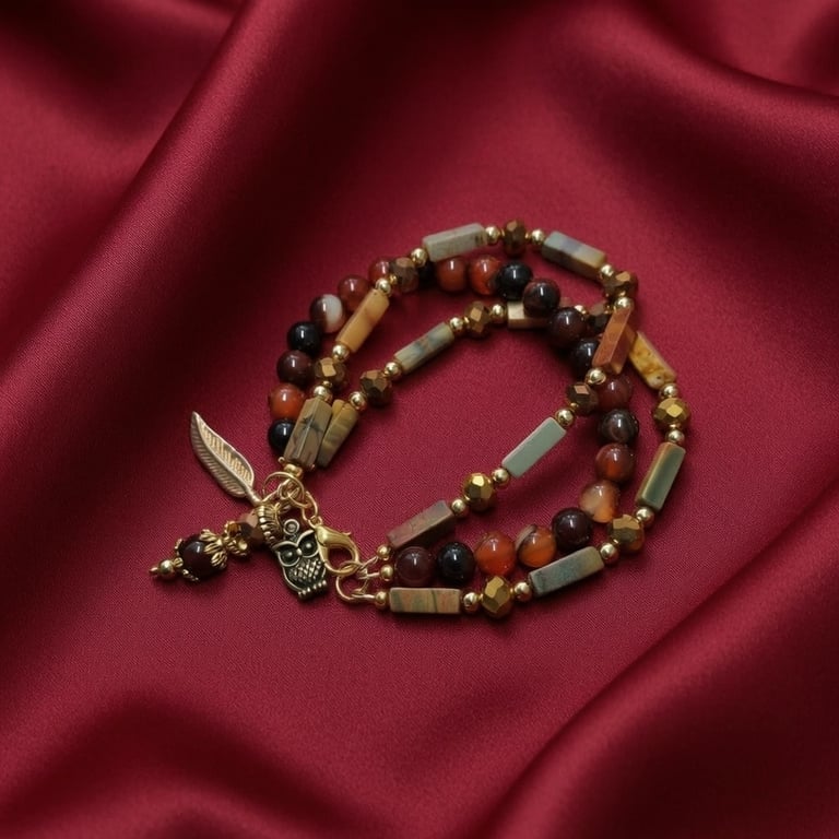 Agate and Jasper Stack Charm Bracelet Handmade