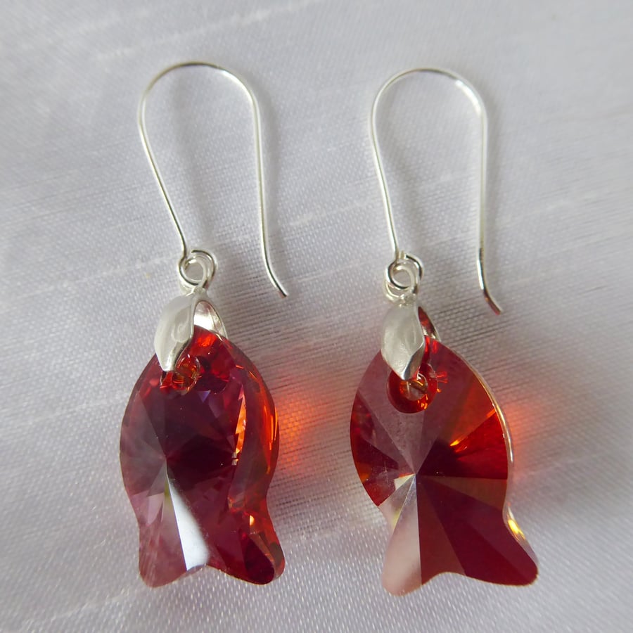 Sterling Silver and Swarovski Crystal Fish Earrings (with solid bail)