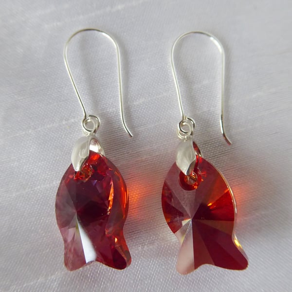 Sterling Silver and Swarovski Crystal Fish Earrings (with solid bail)