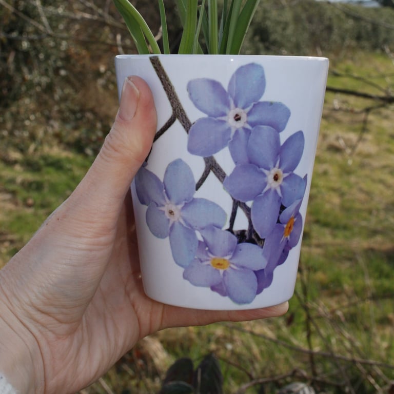Ceramic plant pot - windowsill herb planter - forget me not - decorative pot.