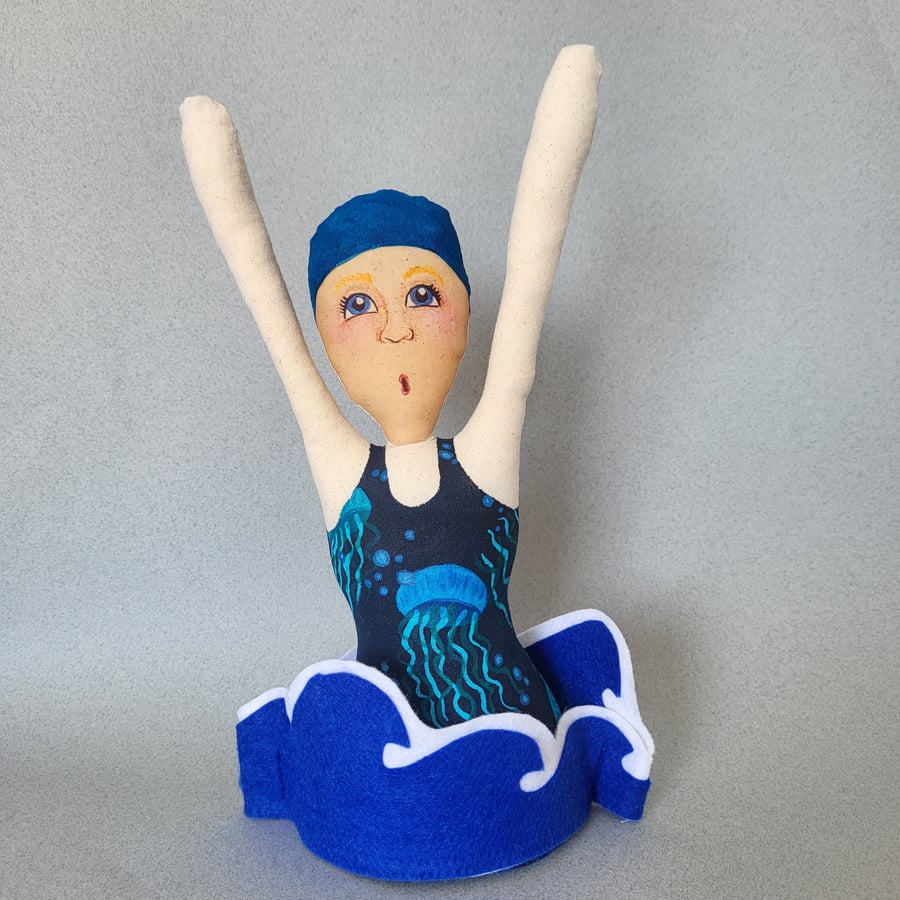 Wild Swimmer soft sculpture. Textile art doll ornament. ELEANOR