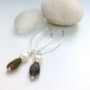 Labradorite Pearl Sterling Silver long earrings Handmade in England, Metalsmith