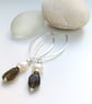 Labradorite Pearl Sterling Silver long earrings Handmade in England, Metalsmith - Image 1