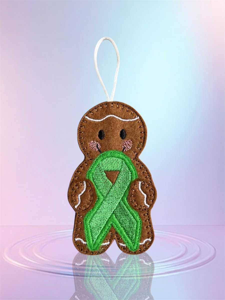 Mental health awareness ribbon Gingerbread person Embroidered Hanging Keepsake