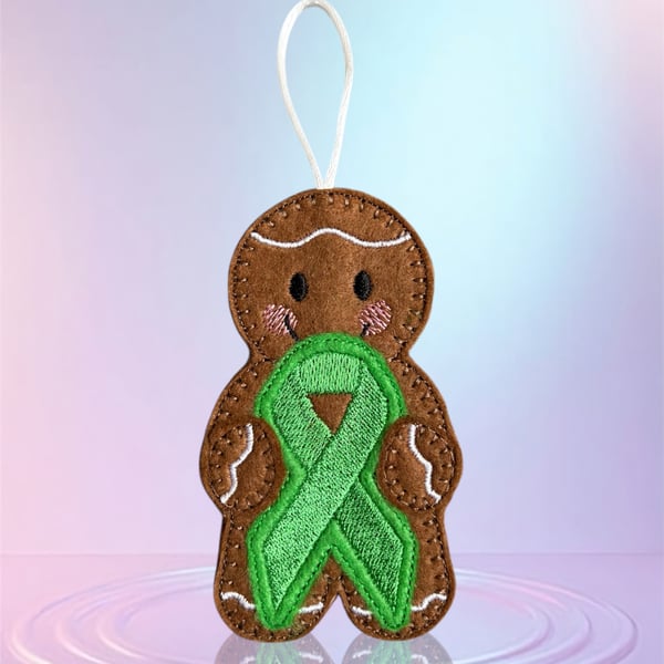 Mental health awareness ribbon Gingerbread person Embroidered Hanging Keepsake