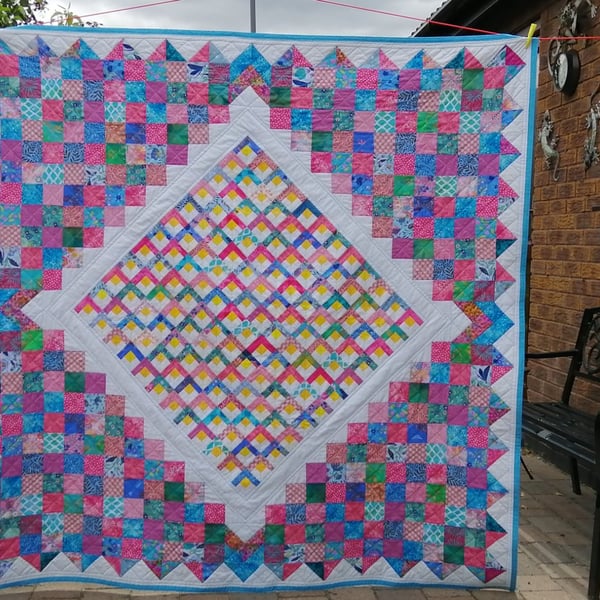Handmade Blossom Patchwork Quilt by Diane Davis unique design made in England 