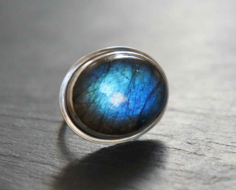 Labradorite Blue Glow and Sterling Silver Statement Ring
