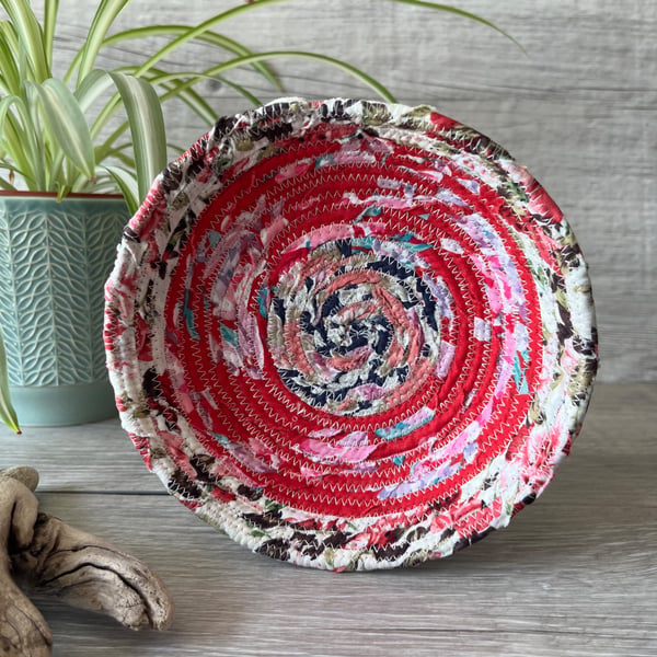 Small Red Pink Coiled Fabric Bowl 